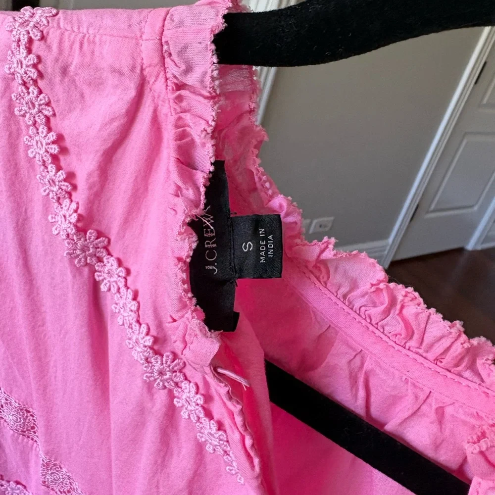 J. Crew Pink Short-Sleeve Lace-Trim Blouse - Size Small